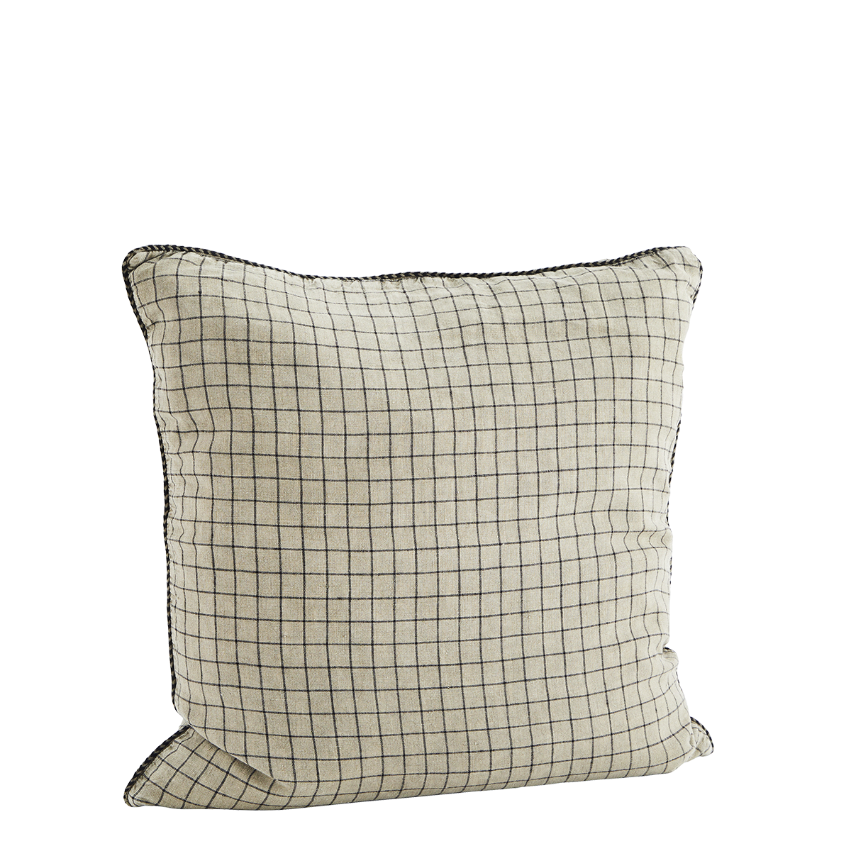 Checked linen cushion cover