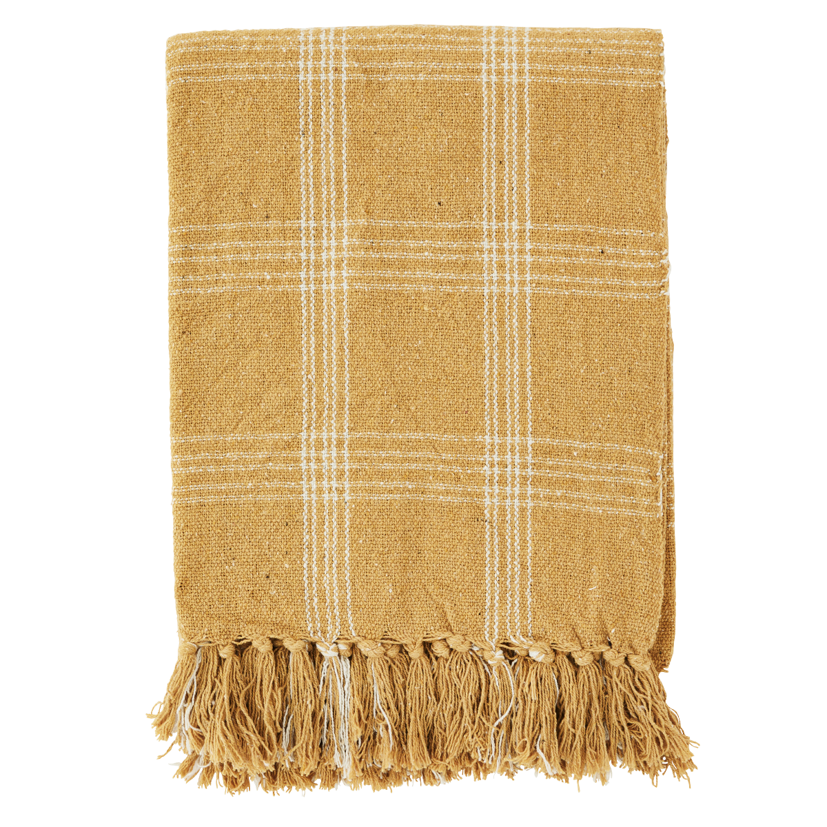 Checked woven throw w/ fringes