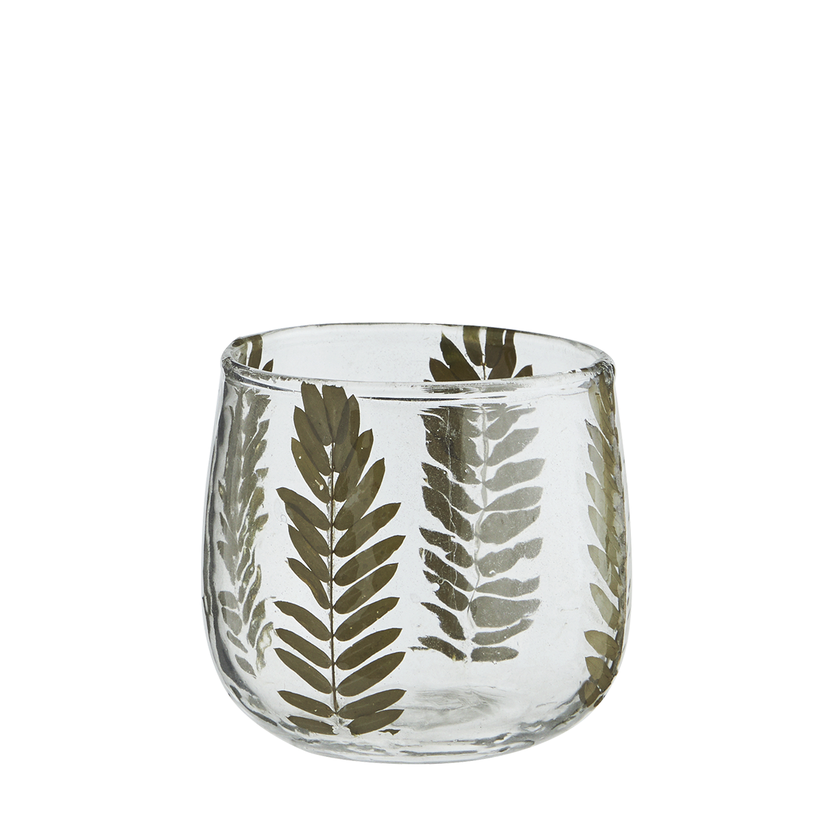 Glass votive w/ leaves