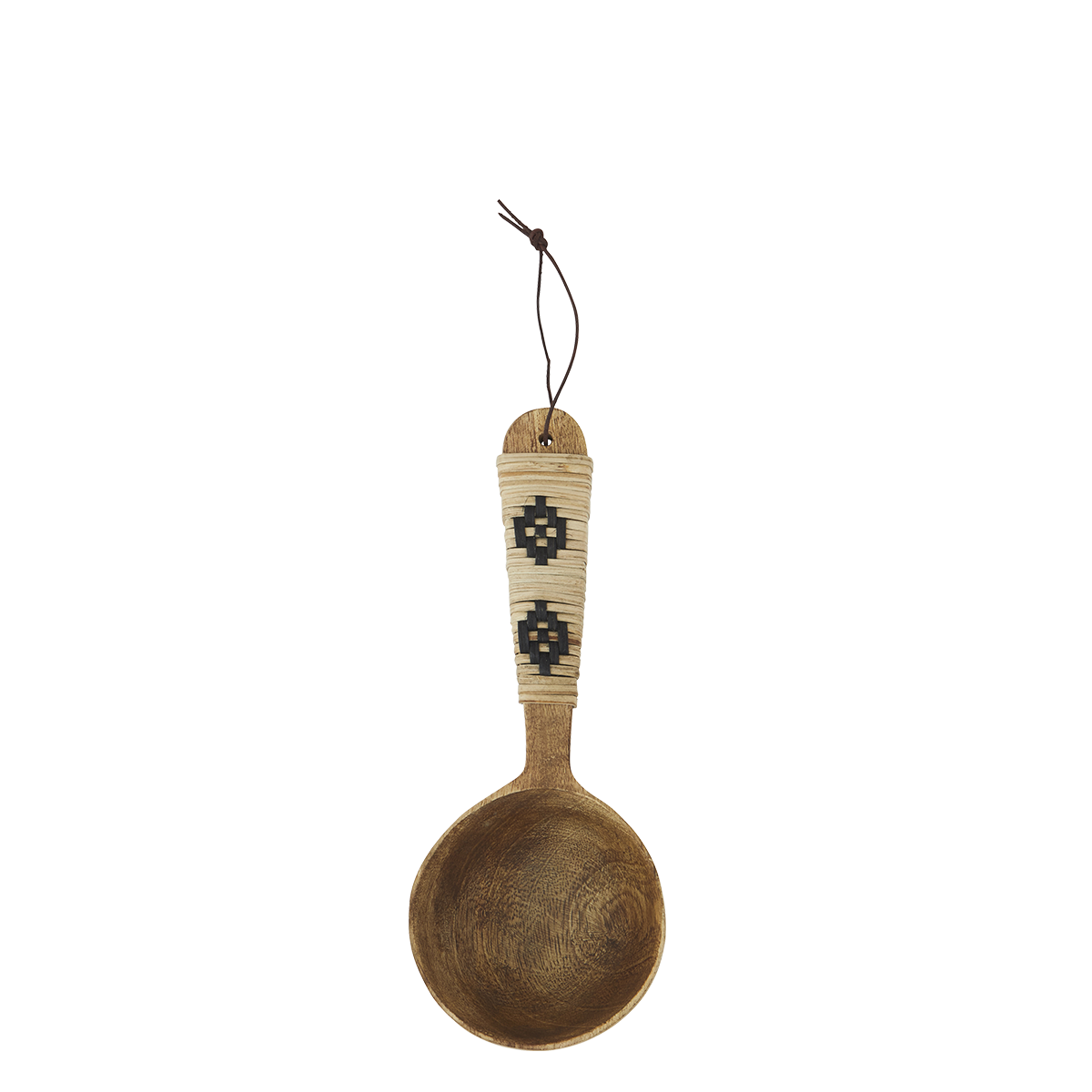 Wooden serving spoon w/ rattan