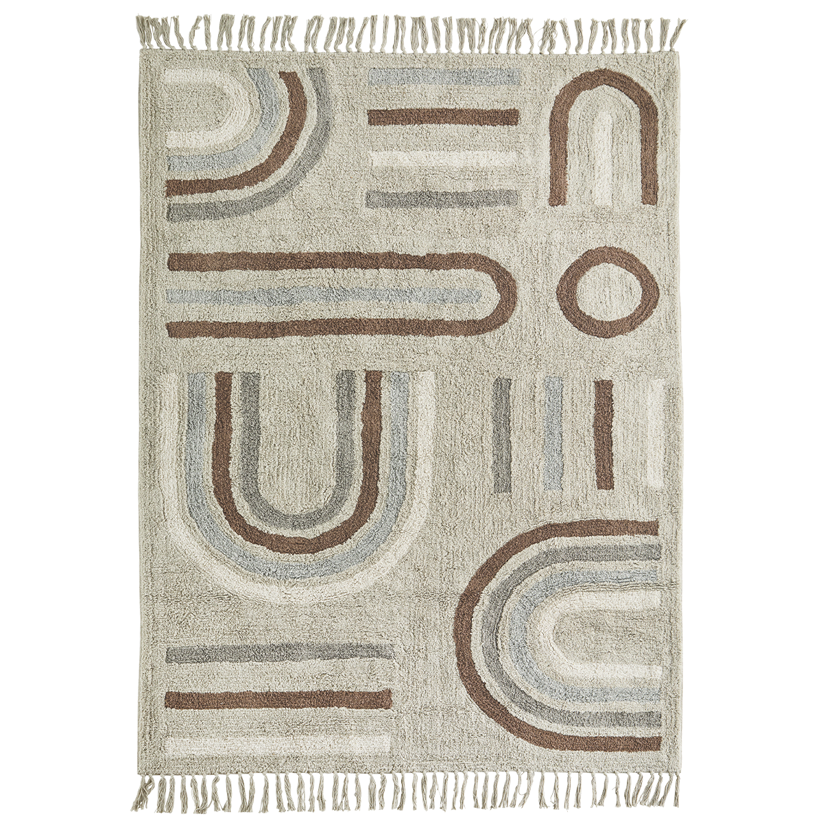 Tufted cotton rug w/ fringes